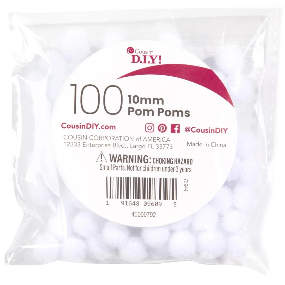 Various Cousin White Pom Poms 10mm 40000792 3 Various Cousin White Pom Poms 10mm 40000792