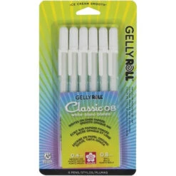 Sakura 6 WHITE Gelly Roll Classic Medium Point Pens Set 57488