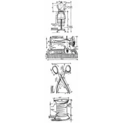 Tim Holtz Mini Blueprints Strip SEWING Cling Rubber Stamps THMB007