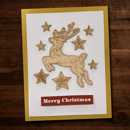 Paper Rose DEER ORNAMENTS Wood Embellishments 23926* 4 Paper Rose DEER ORNAMENTS Wood Embellishments 23926* - Image 2