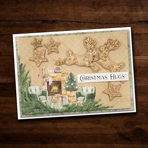 Paper Rose DEER ORNAMENTS Wood Embellishments 23926* 5 Paper Rose DEER ORNAMENTS Wood Embellishments 23926* - Image 3