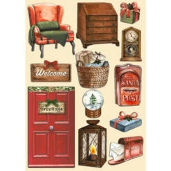 Stamperia ROMANTIC HOME FOR THE HOLIDAYS HOME Colored Wooden Shapes Klsp128*