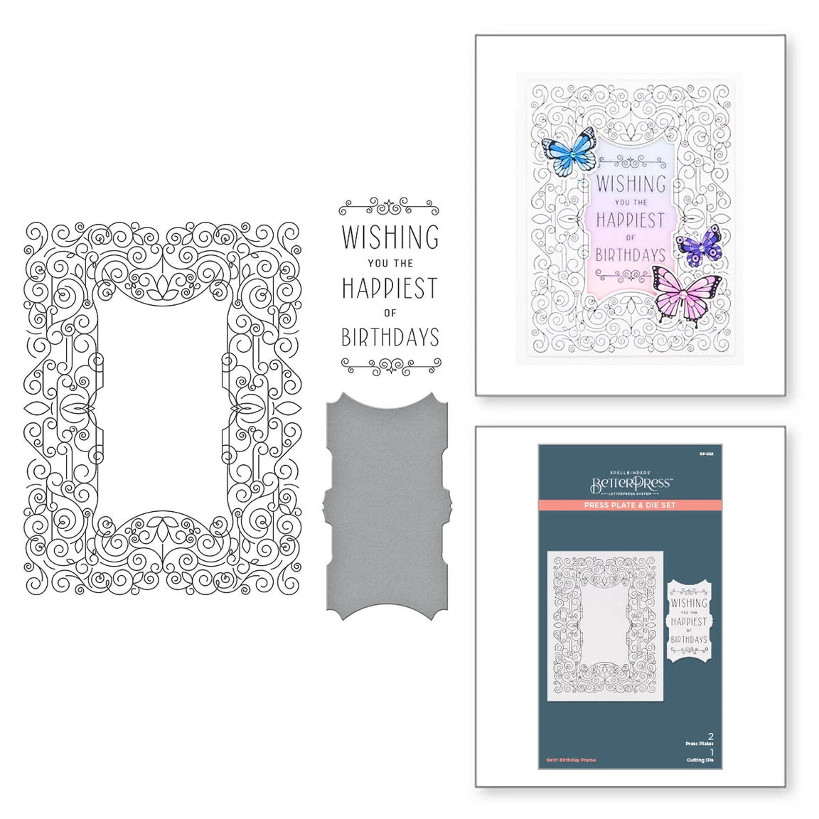 Spellbinders BetterPress Swirl Birthday Frame Press Plate And Die Set BP-022* 4 Spellbinders BetterPress Swirl Birthday Frame Press Plate And Die Set BP-022* - Image 2