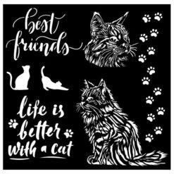 Stamperia Orchids And Cats Best Friends Stencil Kstdq100