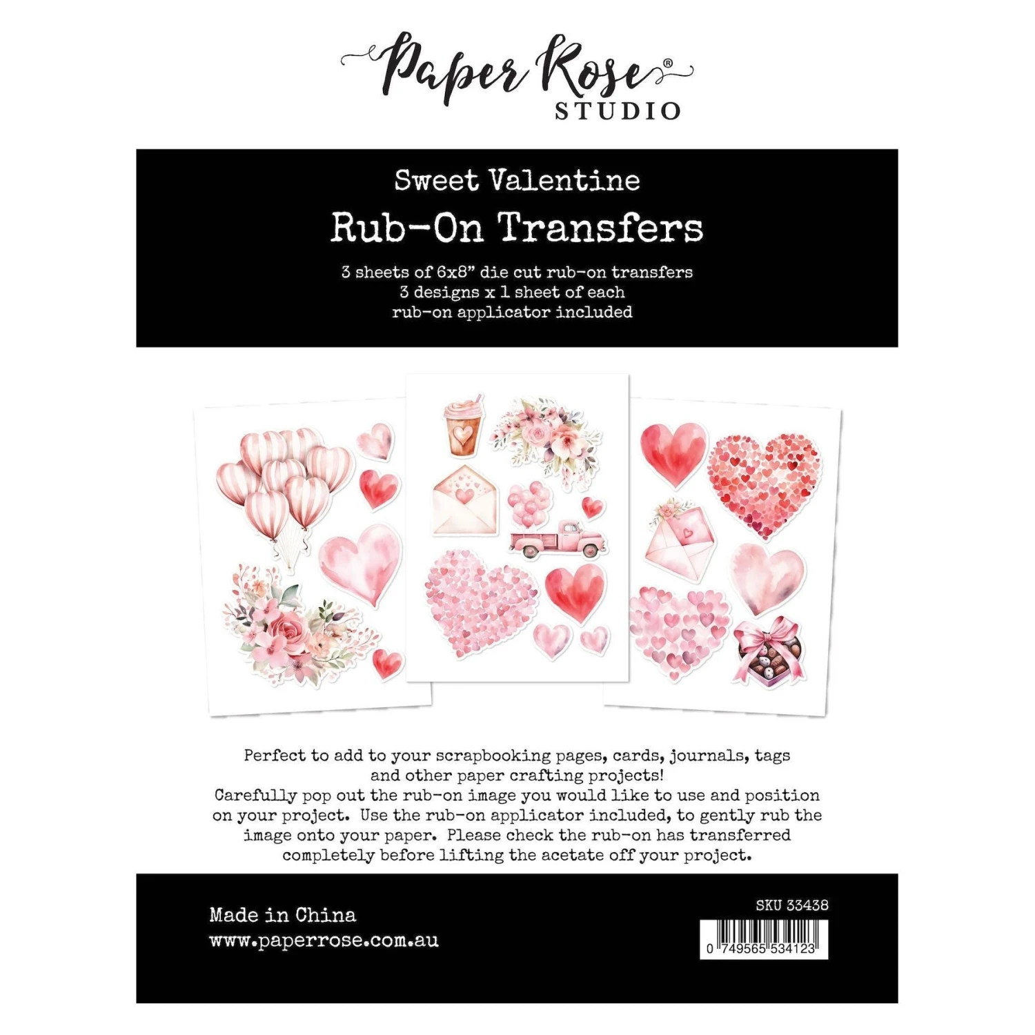 Paper Rose Sweet Valentine 6x8 Rub-on Transfers Pack 33438 3 Paper Rose Sweet Valentine 6x8 Rub-on Transfers Pack 33438