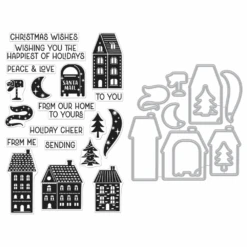 Hero Arts Winter Town Cheer Clear Stamp And Die Set Sb386