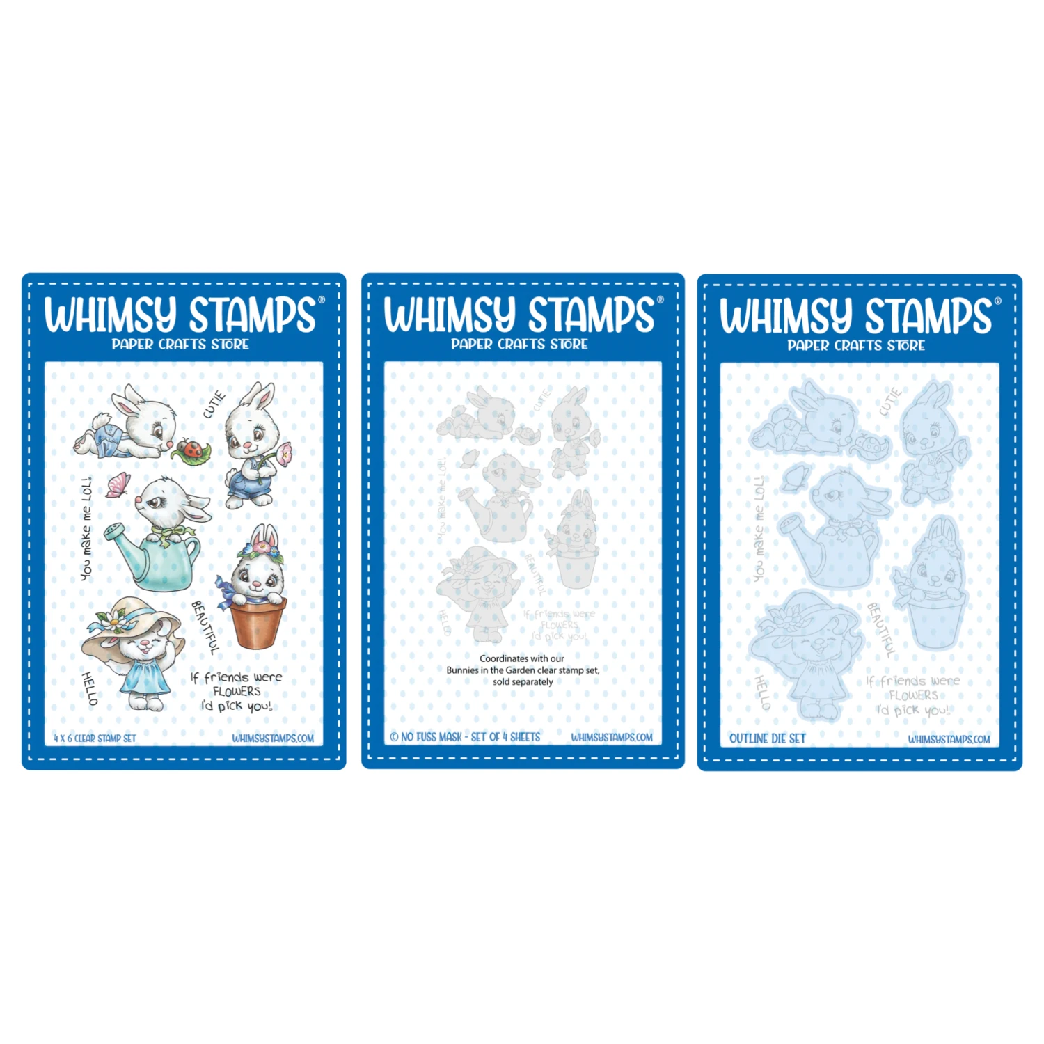 Whimsy Stamps Bunnies In The Garden Clear Stamp, Coordinating Dies, And No Fuss Mask Set* 3 Whimsy Stamps Bunnies In The Garden Clear Stamp, Coordinating Dies, And No Fuss Mask Set*