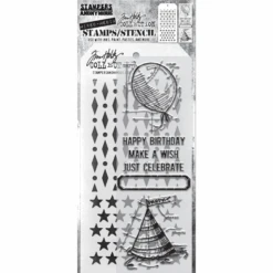Tim Holtz Clear Stamps And Stencil Birthday, Diamond Dot And Stars Thmm143