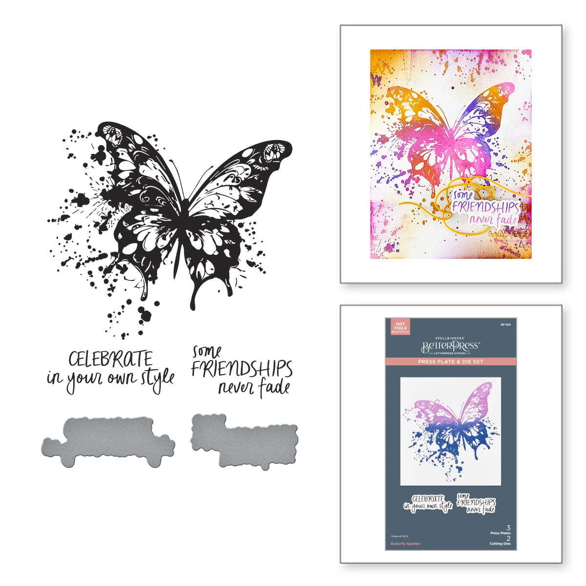 Spellbinders Butterfly Splatter BetterPress Plate And Die Set Bp-323 3 Spellbinders Butterfly Splatter BetterPress Plate And Die Set Bp-323