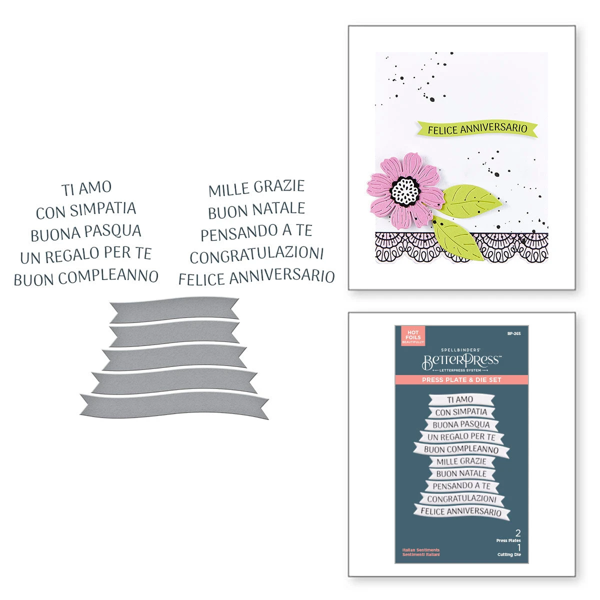 Spellbinders Italian Sentiments BetterPress Plate And Die Set Bp-265* 3 Spellbinders Italian Sentiments BetterPress Plate And Die Set Bp-265*