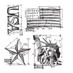 Tim Holtz Cling Rubber Stamps AMERICANA BLUEPRINTS Cms145
