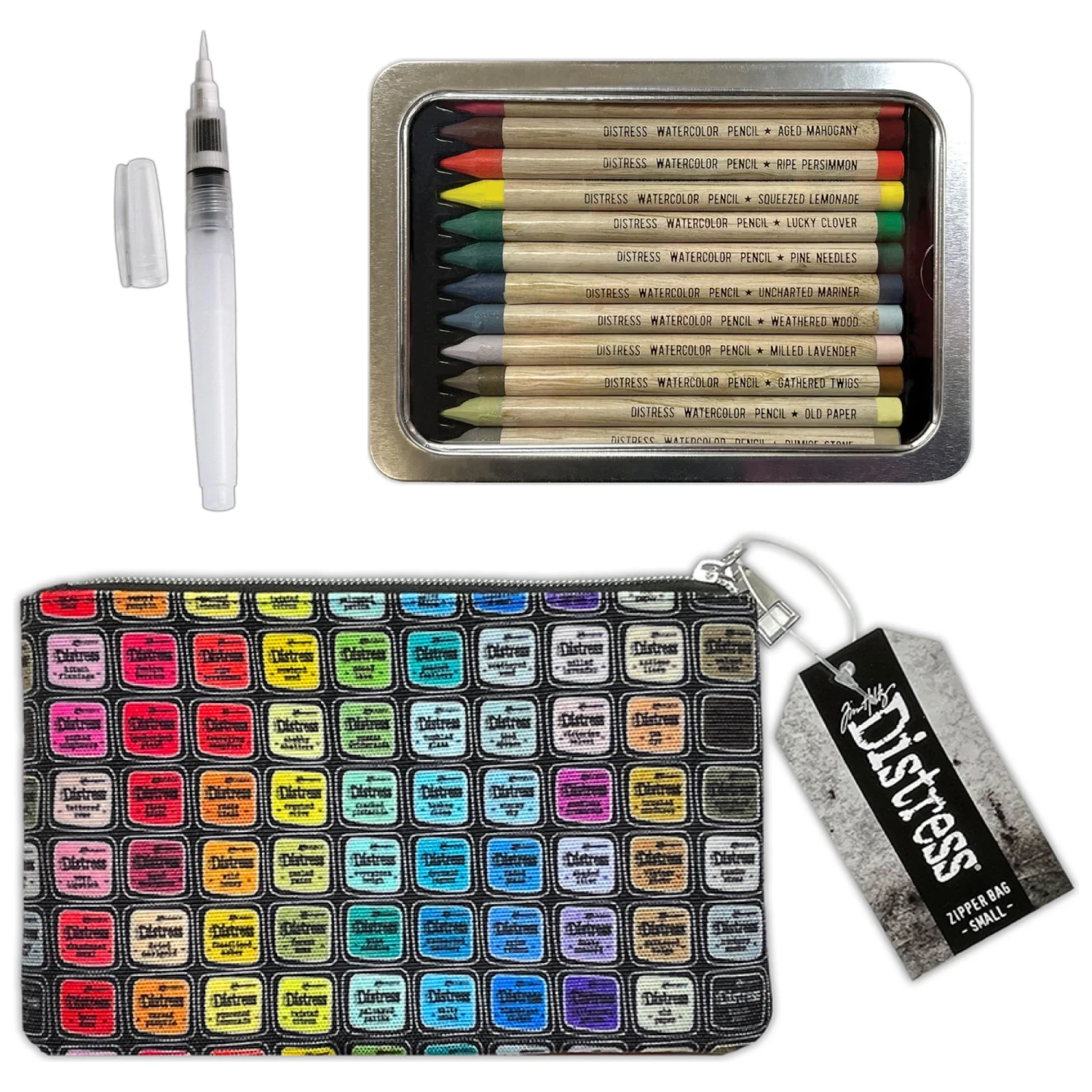 Tim Holtz Distress Watercolor Pencils 5 Waterbrush And 5x8 Zipper Bag Bundle - Image 2