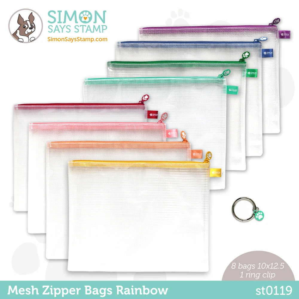 Simon Says Stamp Mesh Zipper Bags Rainbow Set With Ring Clip 3 Simon Says Stamp Mesh Zipper Bags Rainbow Set With Ring Clip